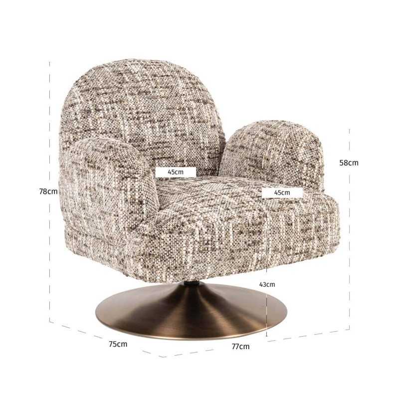 Fauteuil lounge pivotant tissu bouclé brun 77x76x77 cm Kagney Richmond Interiors - 8