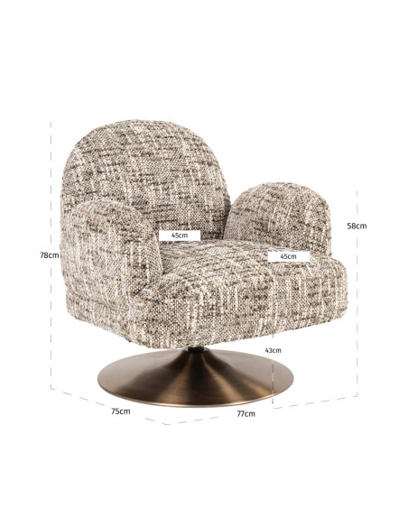 Fauteuil lounge pivotant tissu bouclé brun 77x76x77 cm Kagney Richmond Interiors - 8