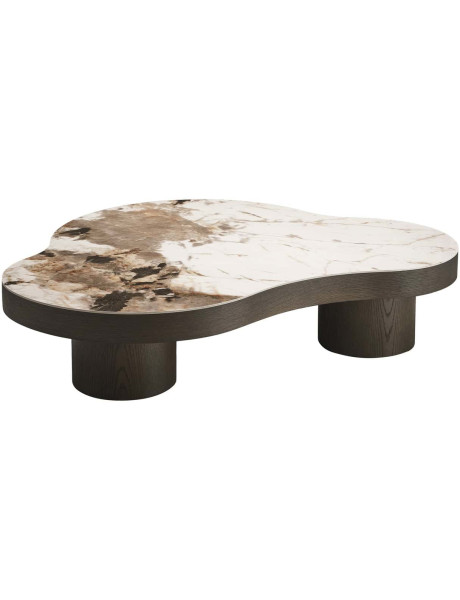 Table basse céramique effet travertin bois brun 140x100x32 cm Langford Richmond Interiors - 1