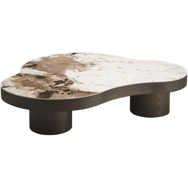 Table basse céramique effet travertin bois brun 140x100x32 cm Langford Richmond Interiors - 1