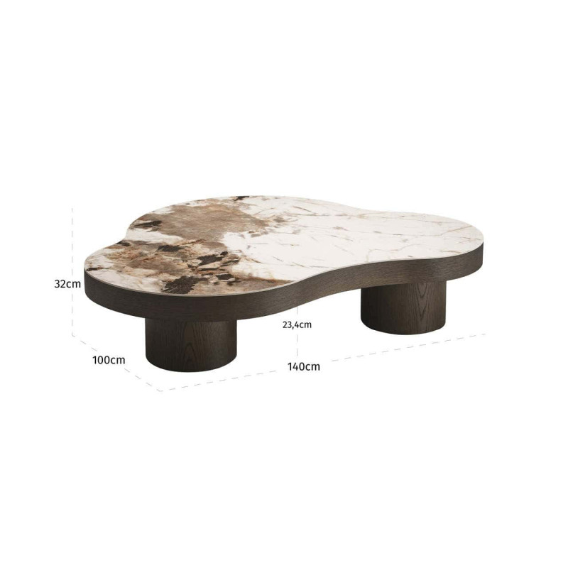 Table basse céramique effet travertin bois brun 140x100x32 cm Langford Richmond Interiors - 8