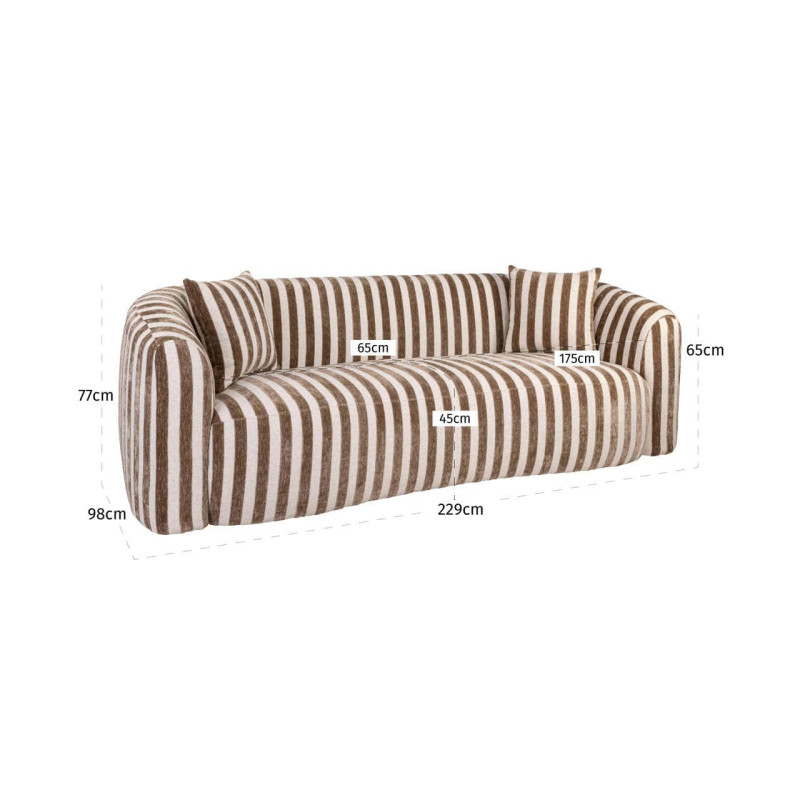 Canapé droit rayé beige et brun 3 places 229 cm Luxandra Richmond Interiors - 8
