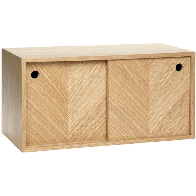 Chevet mural bois naturel portes coulissantes 40x20x20 cm Herringbone Hübsch - 1