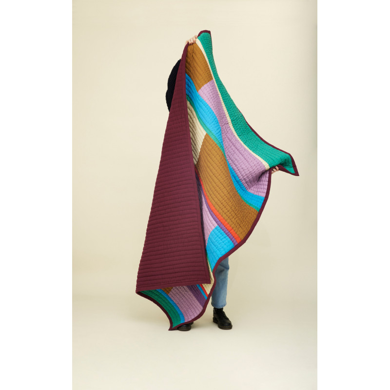 Plaid matelassé coton patchwork bordeaux 140x200 cm Pavilion Hübsch - 5