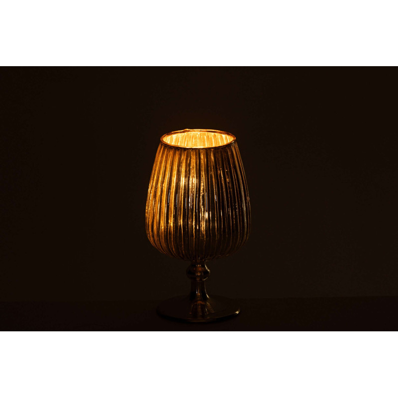 Photophore sur pied en verre strié doré 10x10x18 cm Gaeta J-Line - 4