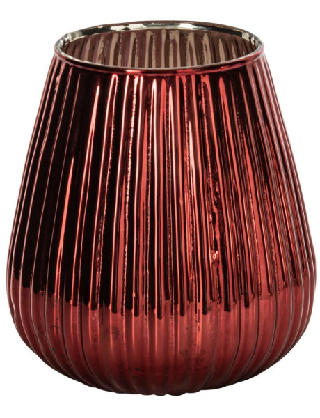 Photophore en verre rouge strié 13,5x13,5x15 cm Gaeta J-Line - 1