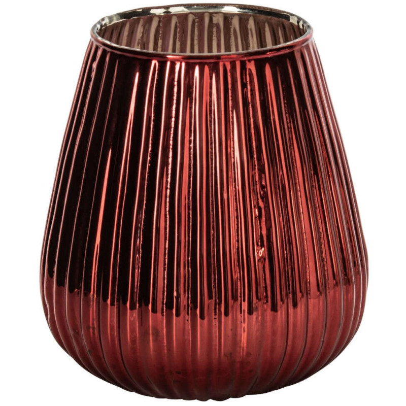Photophore en verre rouge strié 13,5x13,5x15 cm Gaeta J-Line - 1