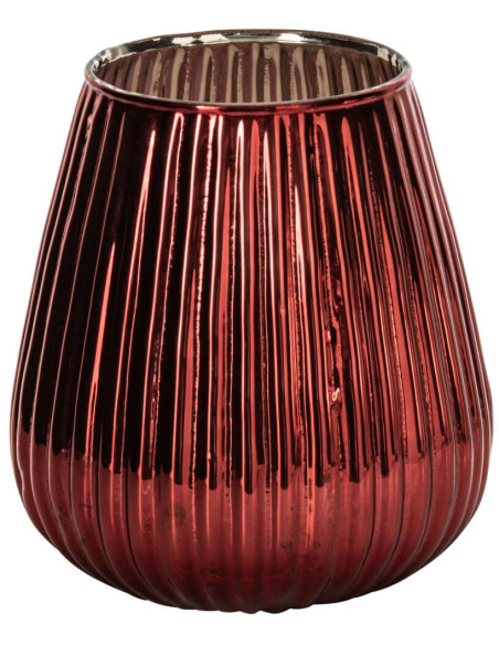 Photophore en verre rouge strié 13,5x13,5x15 cm Gaeta J-Line - 1