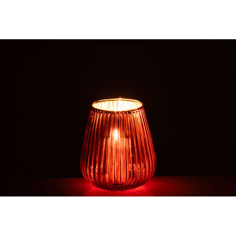 Photophore en verre rouge strié 13,5x13,5x15 cm Gaeta J-Line - 4