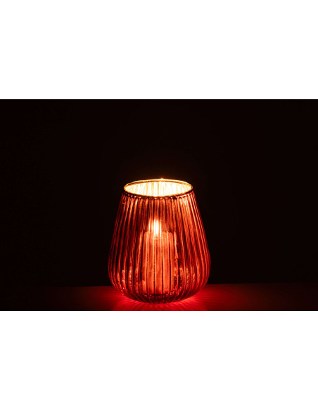 Photophore en verre rouge strié 13,5x13,5x15 cm Gaeta J-Line - 4