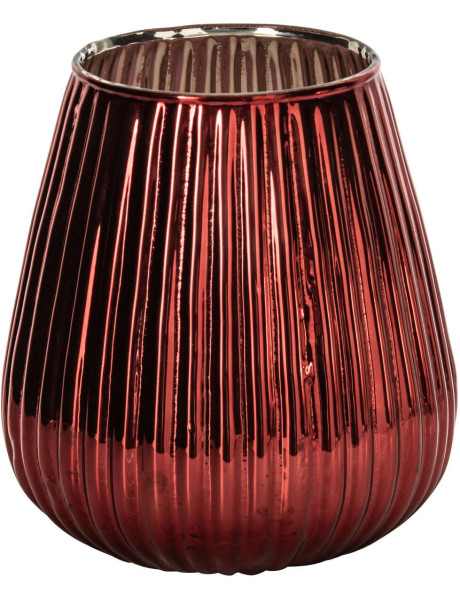 Grand photophore en verre rouge strié 21x21x26 cm Gaeta J-Line - 1