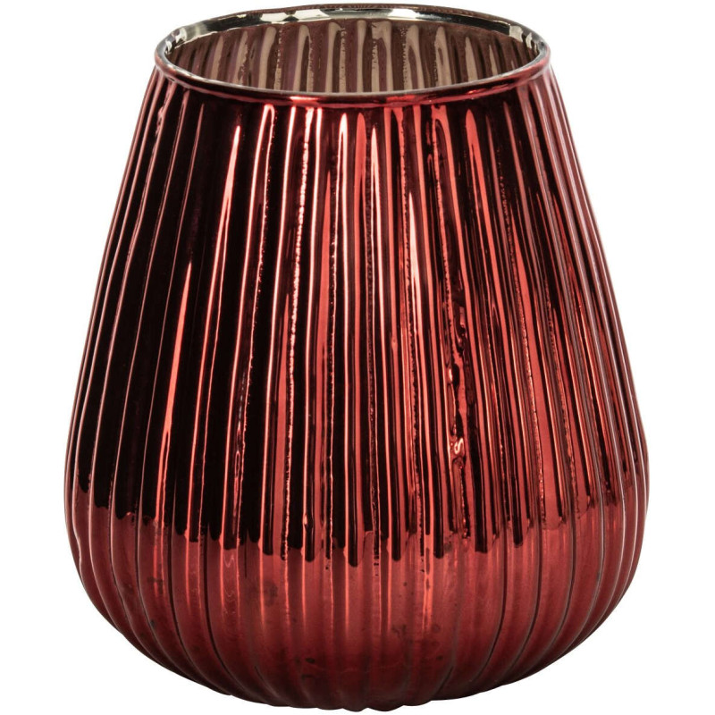 Grand photophore en verre rouge strié 21x21x26 cm Gaeta J-Line - 1