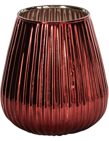 Grand photophore en verre rouge strié 21x21x26 cm Gaeta J-Line - 1