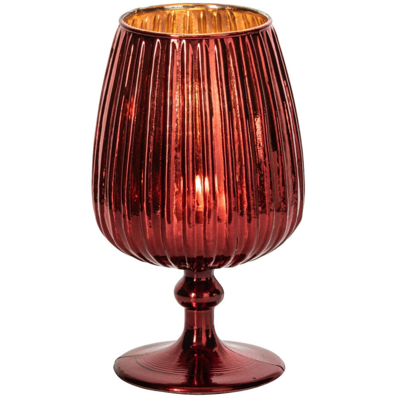 Photophore sur pied en verre rouge strié 14x14x9 cm Gaeta J-Line - 3