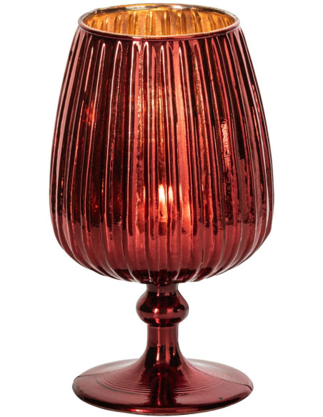 Photophore sur pied en verre rouge strié 14x14x9 cm Gaeta J-Line - 3