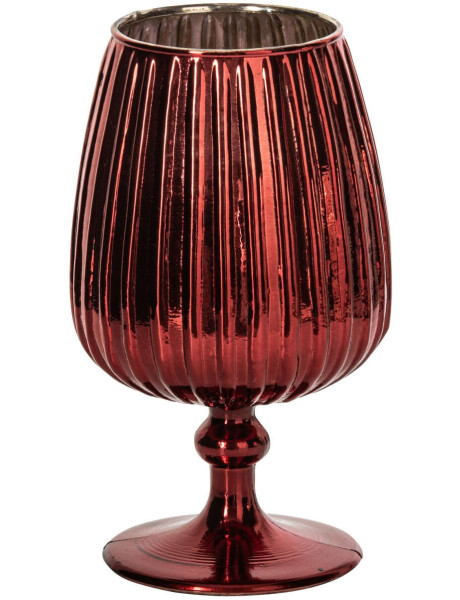 Photophore sur pied en verre rouge strié 14x14x9 cm Gaeta J-Line - 1