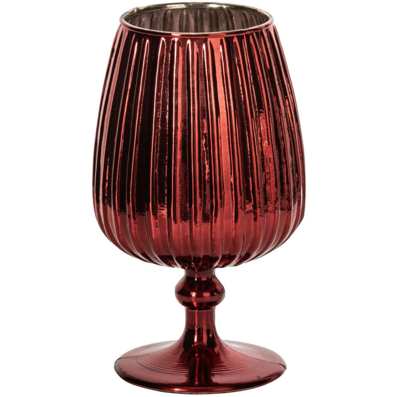 Photophore sur pied en verre rouge strié 14x14x9 cm Gaeta J-Line - 1