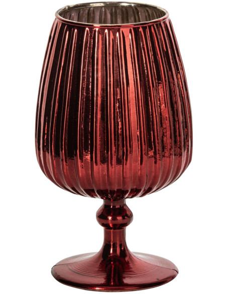 Photophore sur pied en verre rouge strié 14x14x9 cm Gaeta J-Line - 1