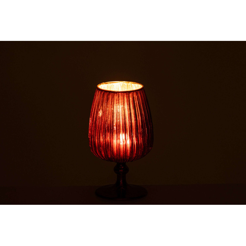 Photophore sur pied en verre rouge strié 14x14x9 cm Gaeta J-Line - 4