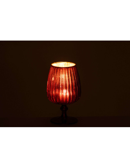 Photophore sur pied en verre rouge strié 14x14x9 cm Gaeta J-Line - 4