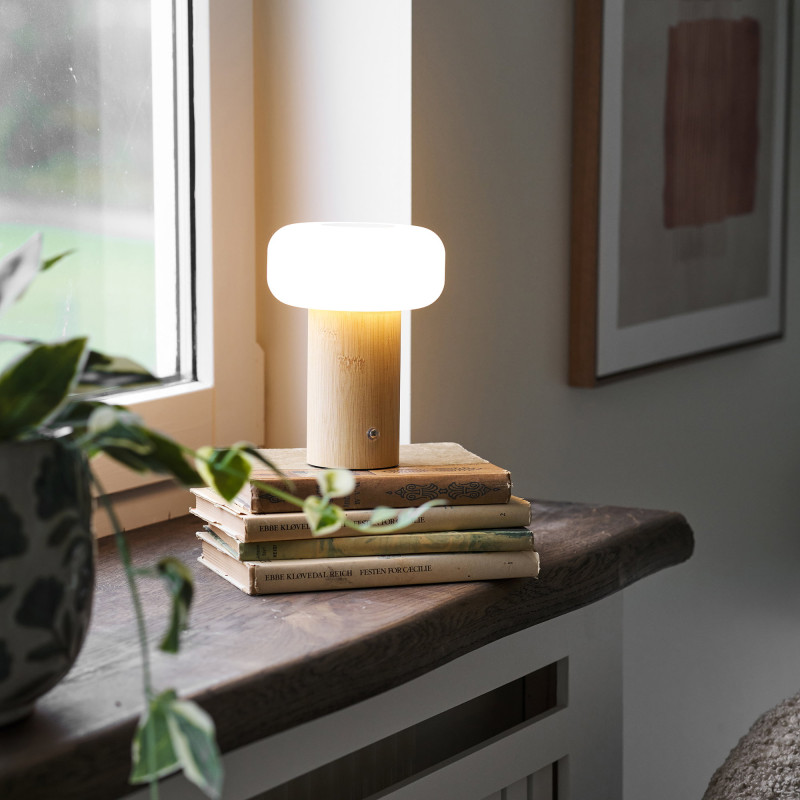 Lampe à poser rechargeable bambou naturel blanc 18 cm Stafford House Nordic - 2