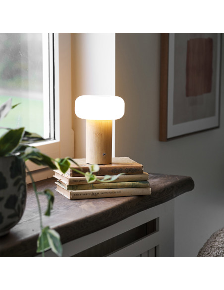 Lampe à poser rechargeable bambou naturel blanc 18 cm Stafford House Nordic - 2