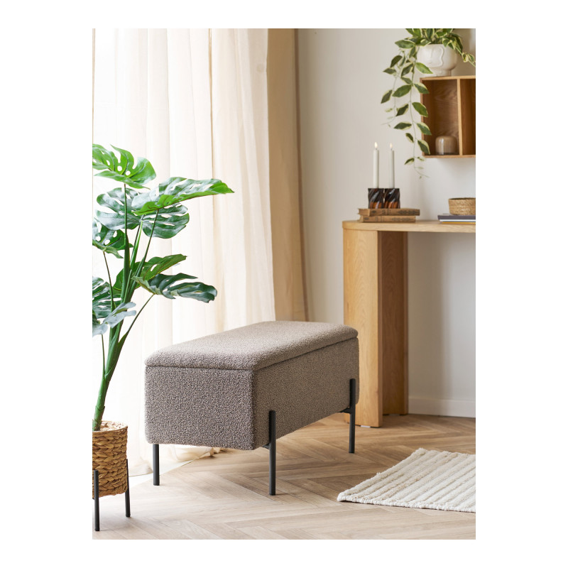 Banc coffre bouclette marron pieds métal 95 cm Watford House Nordic - 2