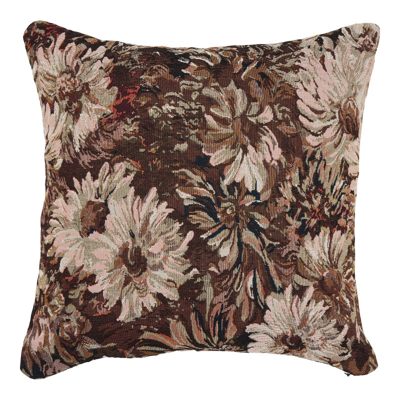 Coussin floral polyester marron beige 45x45 cm Nadi House Nordic - 1