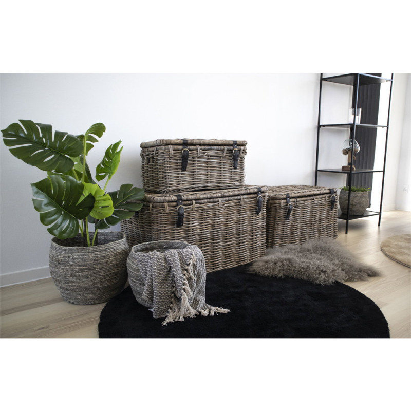 Lot de 3 malles de rangement rotin kubu gris Depok House Nordic - 2