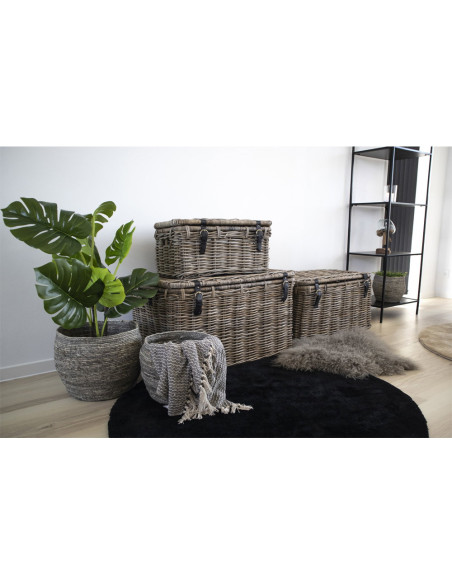 Lot de 3 malles de rangement rotin kubu gris Depok House Nordic - 2