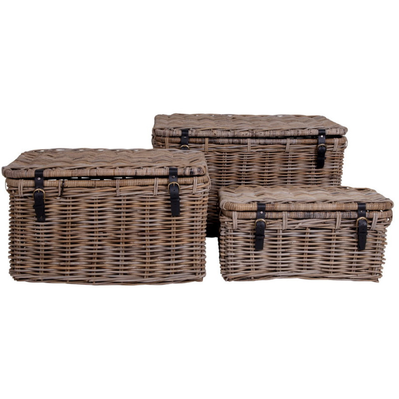 Lot de 3 malles de rangement rotin kubu gris Depok House Nordic - 1