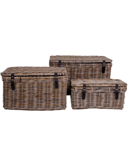Lot de 3 malles de rangement rotin kubu gris Depok House Nordic - 1