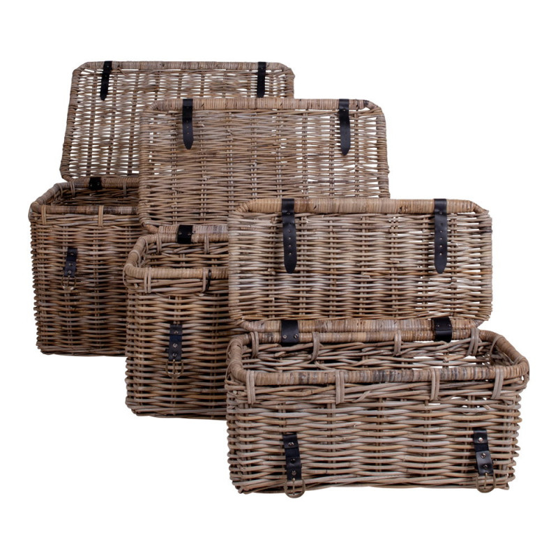 Lot de 3 malles de rangement rotin kubu gris Depok House Nordic - 3