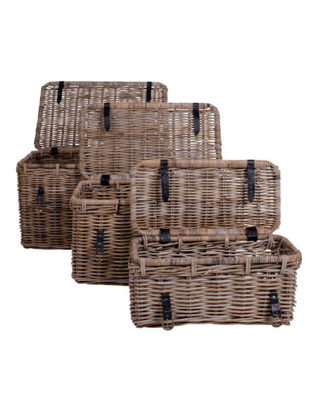 Lot de 3 malles de rangement rotin kubu gris Depok House Nordic - 3