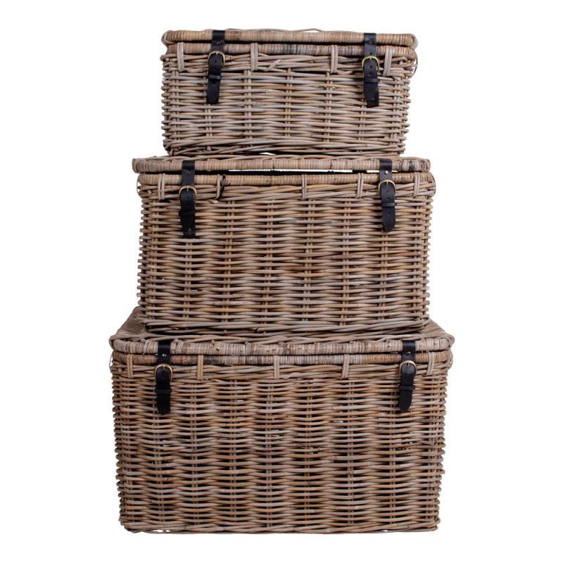 Lot de 3 malles de rangement rotin kubu gris Depok House Nordic - 4