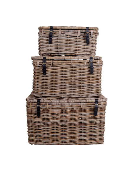 Lot de 3 malles de rangement rotin kubu gris Depok House Nordic - 4