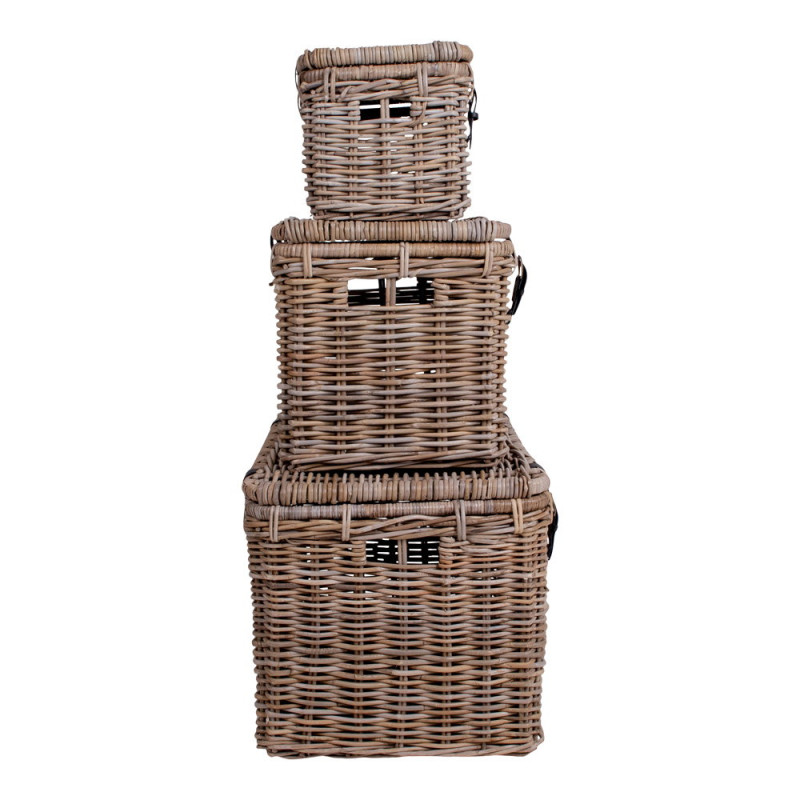 Lot de 3 malles de rangement rotin kubu gris Depok House Nordic - 5