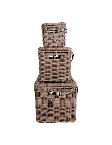 Lot de 3 malles de rangement rotin kubu gris Depok House Nordic - 5
