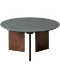 Table basse ronde pierre naturelle verte et bois de manguier 80x80x40 cm Alviza