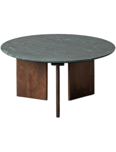 Table basse ronde pierre naturelle verte et bois de manguier 80x80x40 cm Alviza Ixia - 1