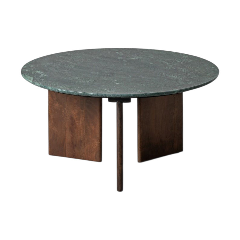 Table basse ronde pierre naturelle verte et bois de manguier 80x80x40 cm Alviza Ixia - 1
