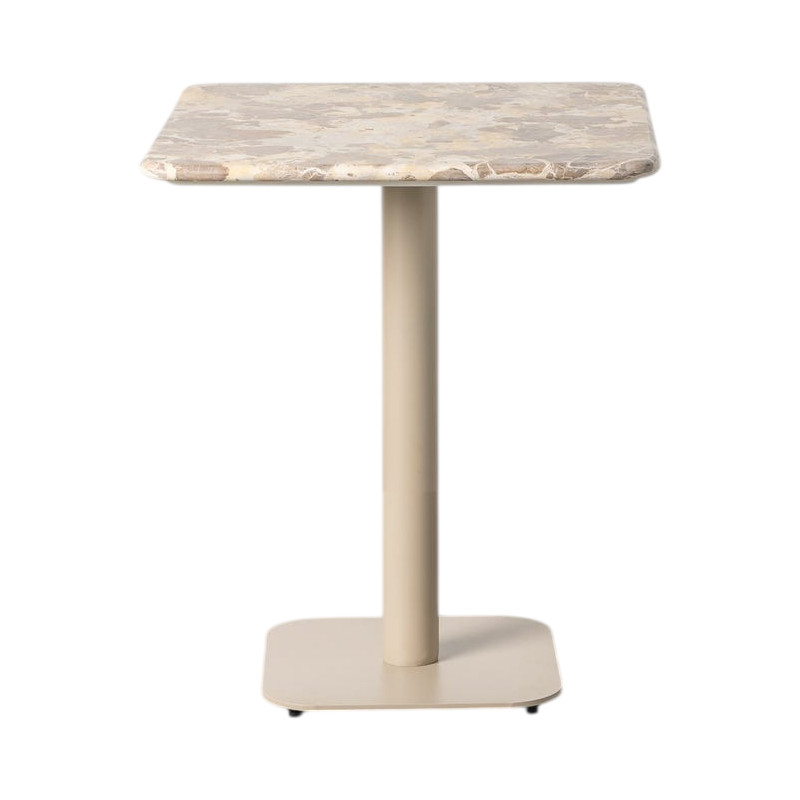 Table bistrot carrée pierre naturelle beige et métal 65x65x75 cm Alviza Ixia - 1