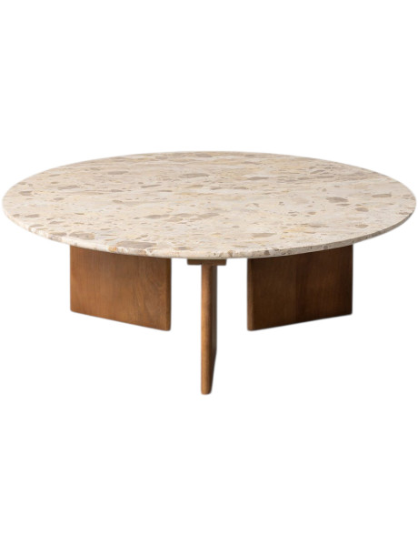 Table basse ronde pierre naturelle beige 100x100x35 cm Alviza Ixia - 1