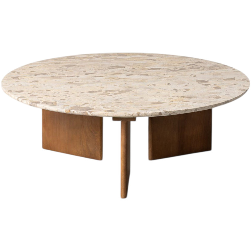 Table basse ronde pierre naturelle beige 100x100x35 cm Alviza Ixia - 1