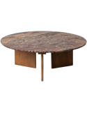 Table basse ronde pierre naturelle bordeaux et bois de manguier 100x100x35 cm Alviza