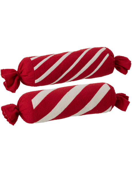 Lot de 2 coussins bonbons de Noël rouge et blanc 75 cm Glivy J-Line - 1