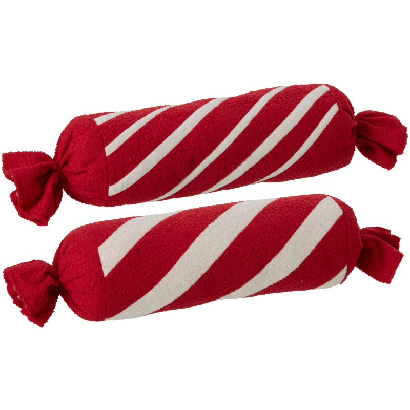 Lot de 2 coussins bonbons de Noël rouge et blanc 75 cm Glivy J-Line - 1