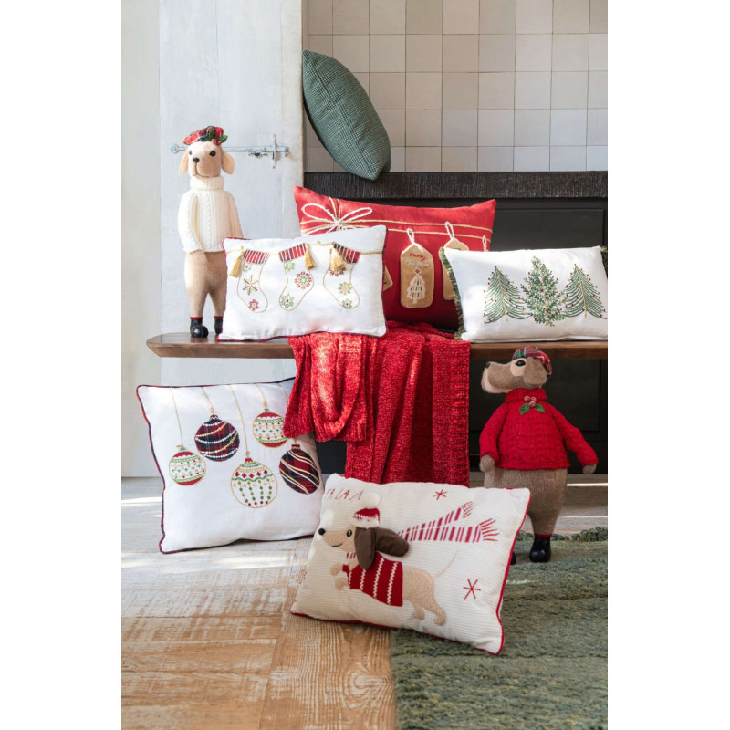 Coussin chien de Noël rouge et blanc 50 cm Falala J-Line - 2
