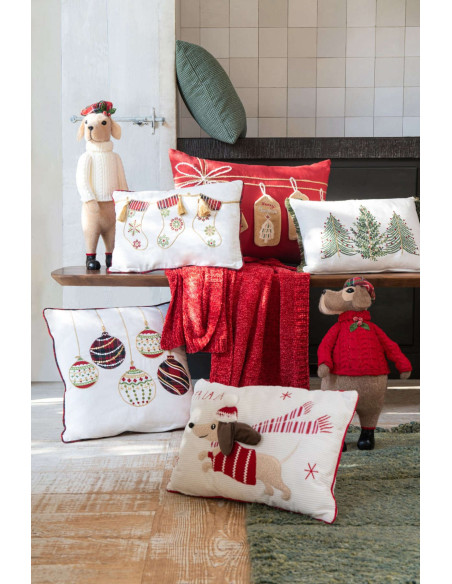 Coussin chien de Noël rouge et blanc 50 cm Falala J-Line - 2