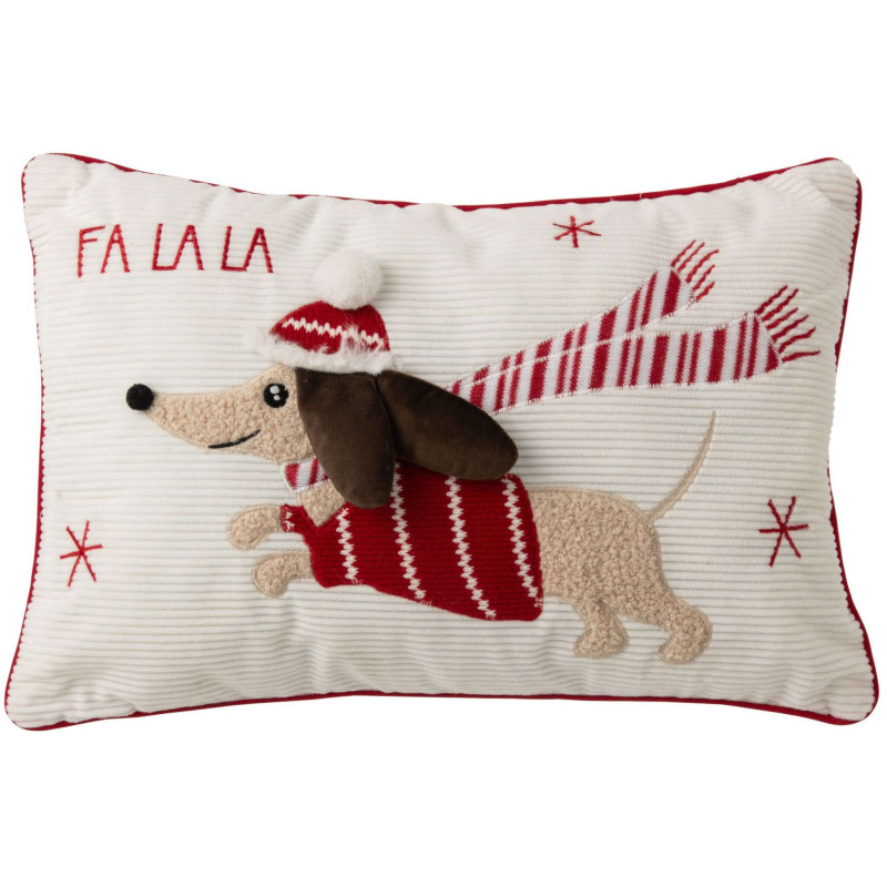 Coussin chien de Noël rouge et blanc 50 cm Falala J-Line - 1